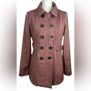 Needle & Thread Double Breasted Herringbone‎ Tweed Pea Coat Womens Size M